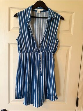 Passport Blue and White Striped Sleeveless Mini Dress